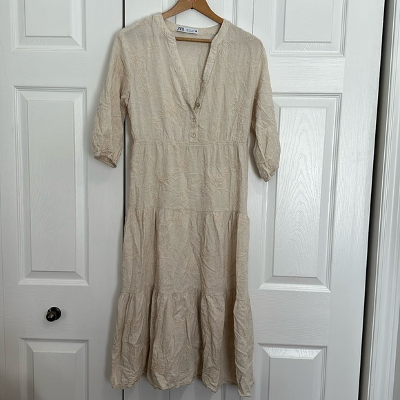Zara embroidered linen blend midi dress - Picture 3 of 8